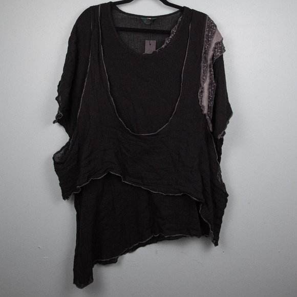 Peacock Ways Tops - Peacock Way black artisan tunic top-OS